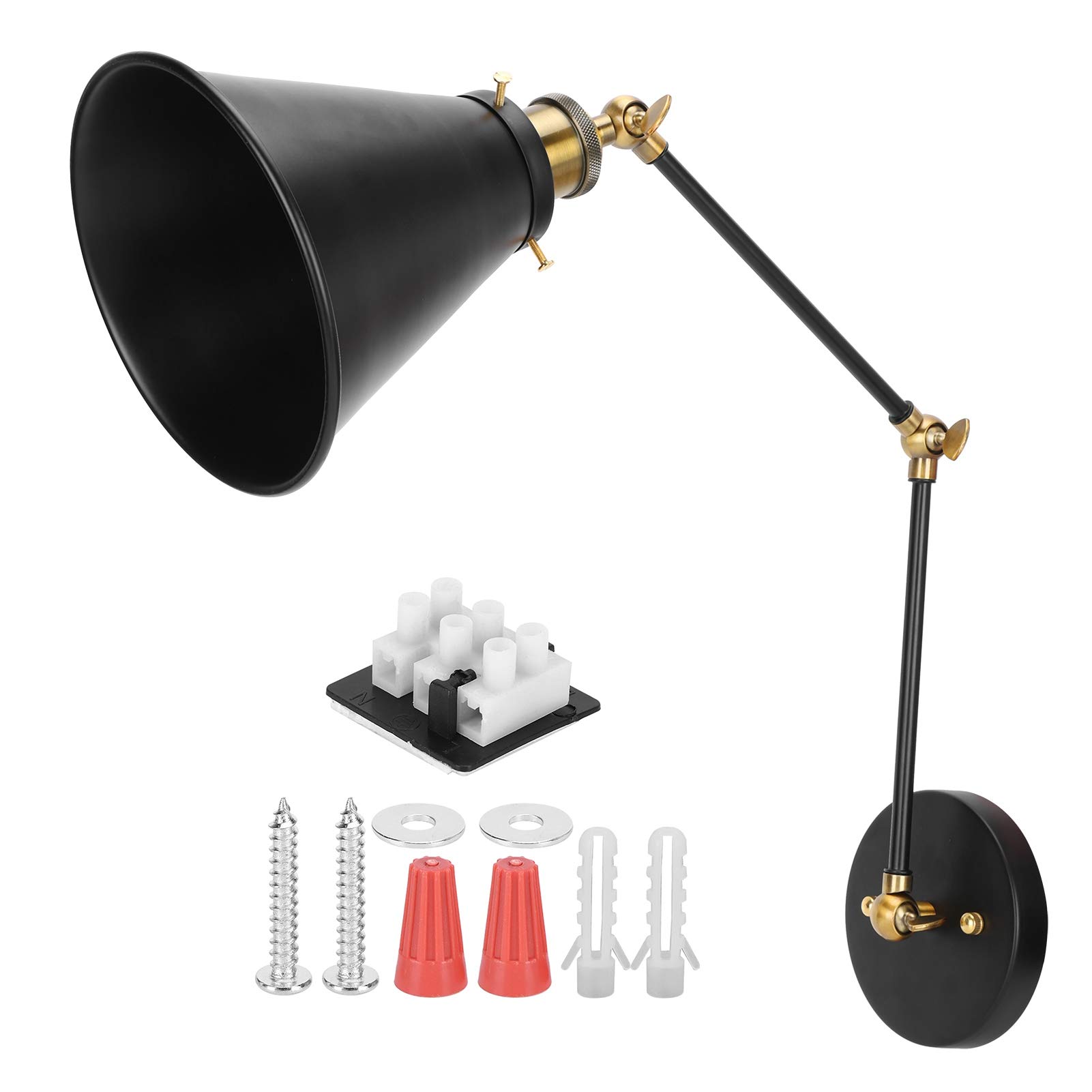 Hyuduo Adjustable Swing Arm Wall Lamp Vintage Industrial Bedside Reading Light with E27 Socket, Dimmable Metal Sconce for Bedroom & Living Room