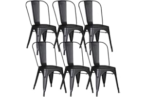 SOLEGGIATA Metal Dining Chairs Set of 6 Iron Tolix Chair Stackable Outdoor/Vintage/Kitchen Restaurant Indoor Outdoor Matte Midnight Black