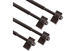 WL.Rocaille Magnetic Curtain Rod Multi-Use Adjustable Cafe Sidelight Magnetic Rods, 16"-28" Magnetic Curtain Rod Stick on Iron and Steel Place, Brown, 4-Pack