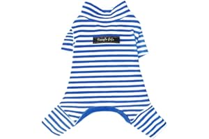 Hdwk&Hped Soft Cotton Dog Pajamas for All Seasons, Striped Pet Bottoming Jumpsuit for Small Dog Cat Puppy (#2, Striped Style - Dark Blue)