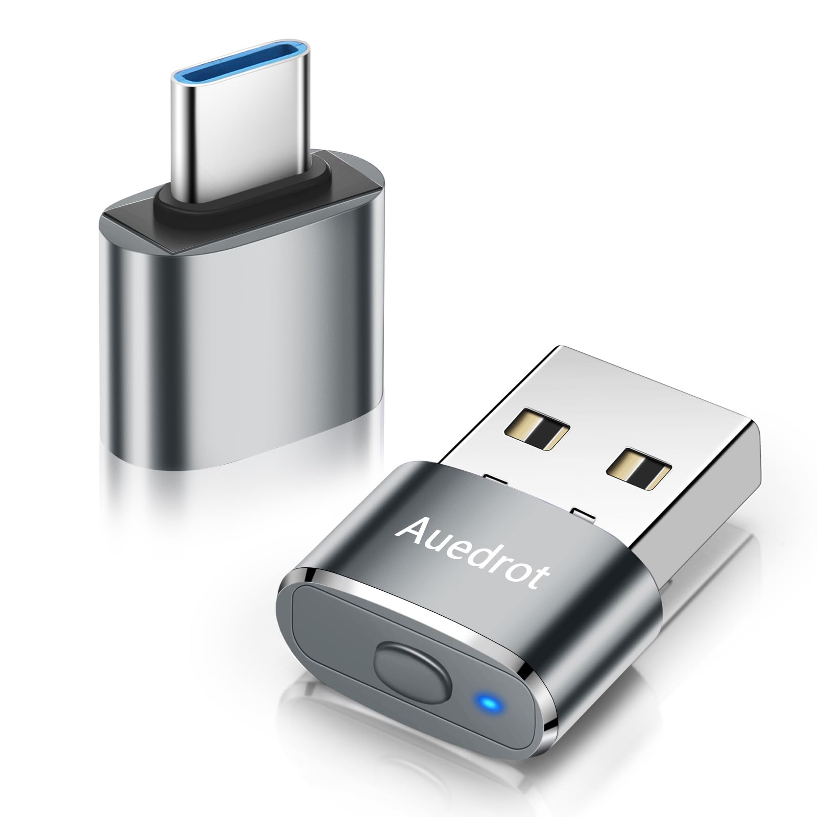 Mouse Jiggler Undetectable Metal USB Mouse Mover with Switch Button, Automatic Mini Mouse Shaker with 2 Jiggle Modes, Driver-Free, Plug & Play, Keep Computer/Laptop Awake, with USB-C Adapter, Gray