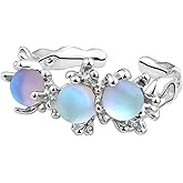 Zikichiky Moonstone Silver Open Ring Y2k Unique Adjustable Rings for Women Trendy Jewelry