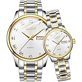OLEVS Valentines Couple Pair Quartz Watches Luminous Calendar Date Window 3ATM Waterproof, Casual Stainless Steel His and Her