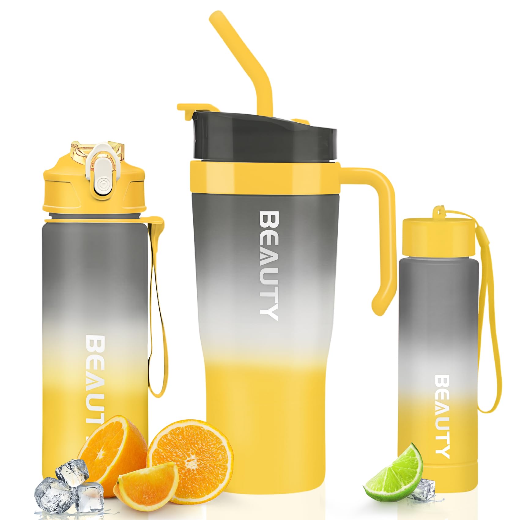 Boeetech 40oz Tumbler With Hand, 620 ML Motivational Water Bottle With Time Markings Drink, 260 Sport Water Bottle,Gym Drinking Bottle BPA Free (Yellow)