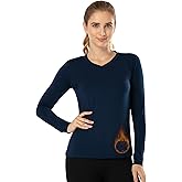 MOSCOAL Women’s Thermal Tops Fleece Lined Long Sleeve Base Layer Shirt Soft V Neck Navy 3X-Large