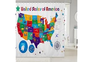 jejeloiu American Map Pattern Bath Curtain Map Printed Shower Curtain for Kids Cartoon Animals Bathroom Shower Curtain Set Distribution Map Colorful Kids Bathroom Accessories 72"x78"