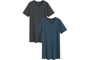 Latuza Men's Cotton Nightshirt Short Nightgown 2 Pack