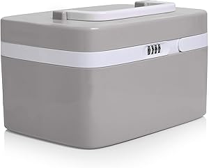 Medicine Lock Box for Safe Medication Storage - Childproof Prescription Bottle Organizer - Lockable Combination Chest (4 Digit Custom Code) Medicine Cabinet w/Separate Compartments | Storage Lockbox