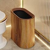 seebemxx Trash Can for Bathroom, 3.7 Gal Plastic Marble Wood Pattern Small Office Garbage Can for Bedroom Kitchen, Slim Trash Bin Waste Basket Decorative Modern Trashcans (Plastic Wood Pattern)
