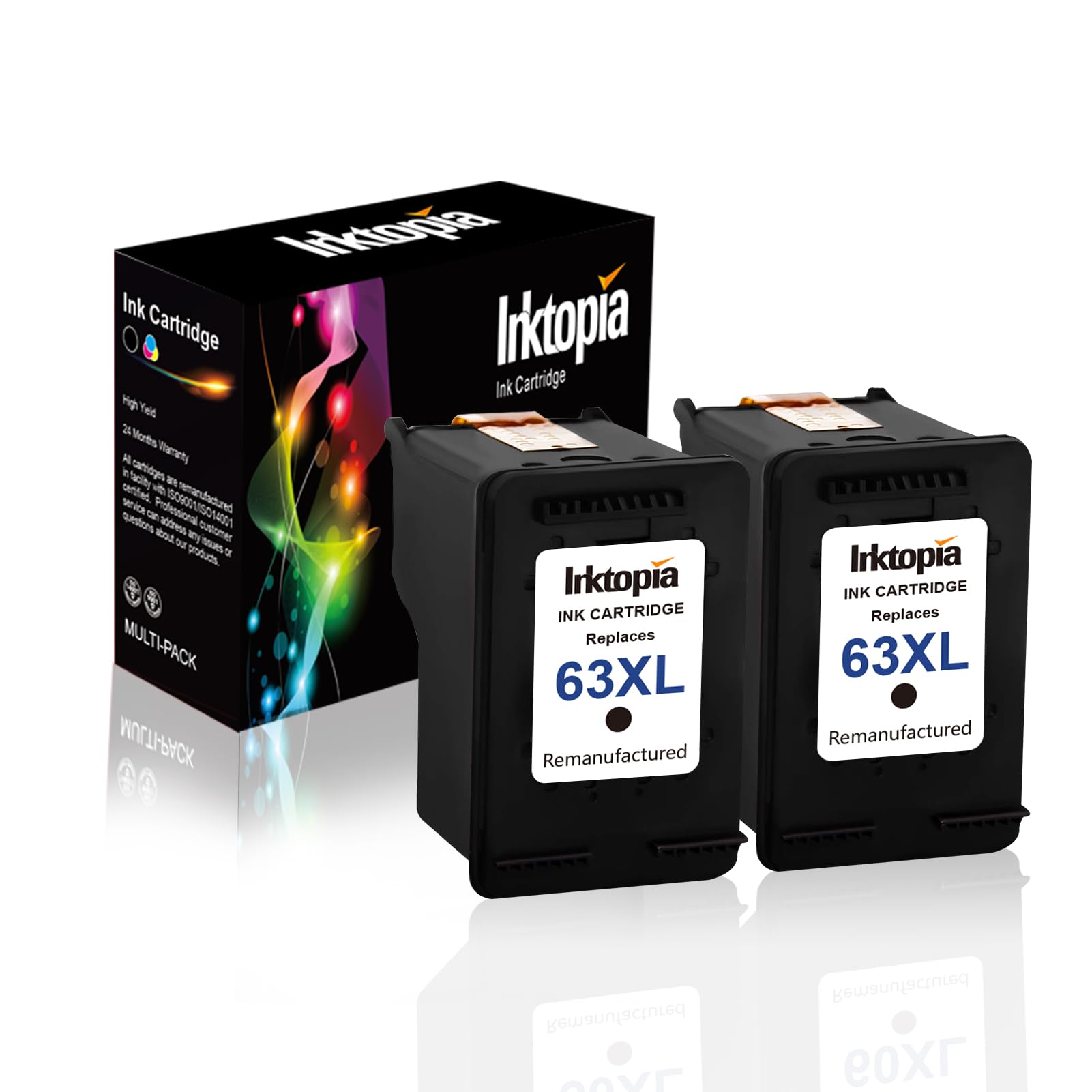 Photo 1 of Inktopia Remanufactured Ink Cartridge Replacement for HP 63 XL 63XL Use with HP OfficeJet 5255 5258 3830 3831 3832 Envy 4512 4516 4520 DeskJet 1112 2130 3633 3634 Printer (2 Black)