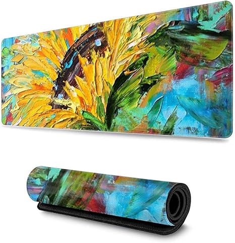 Mouse Pad Pintura Al Óleo Girasol Alfombrillas De Ratón Alargadas