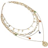 CZMZHFC Boho Layered Necklace for Women, Golden Ladies Jewelry, Dainty Gold Jewelry for Women, Stacked Exquisite Turquoise Beaded Long Chain, Suitable As a Gift for Western Style and Beach Parties