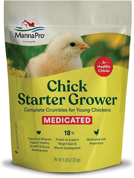 Manna Pro Medicated Chick Starter Grower Feed, Amprolium & Protein, 5 lb | Complete Chick Feed Crumbles, Amprolium for Coccid