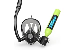 SEBIGER Snorkel Mask Mini Scuba Tank 0.5L Up to 6 Minutes Underwater Breath Within 30ft Diving Depth Small Diving Tank with Full Face Diving Mask for Shallow Water