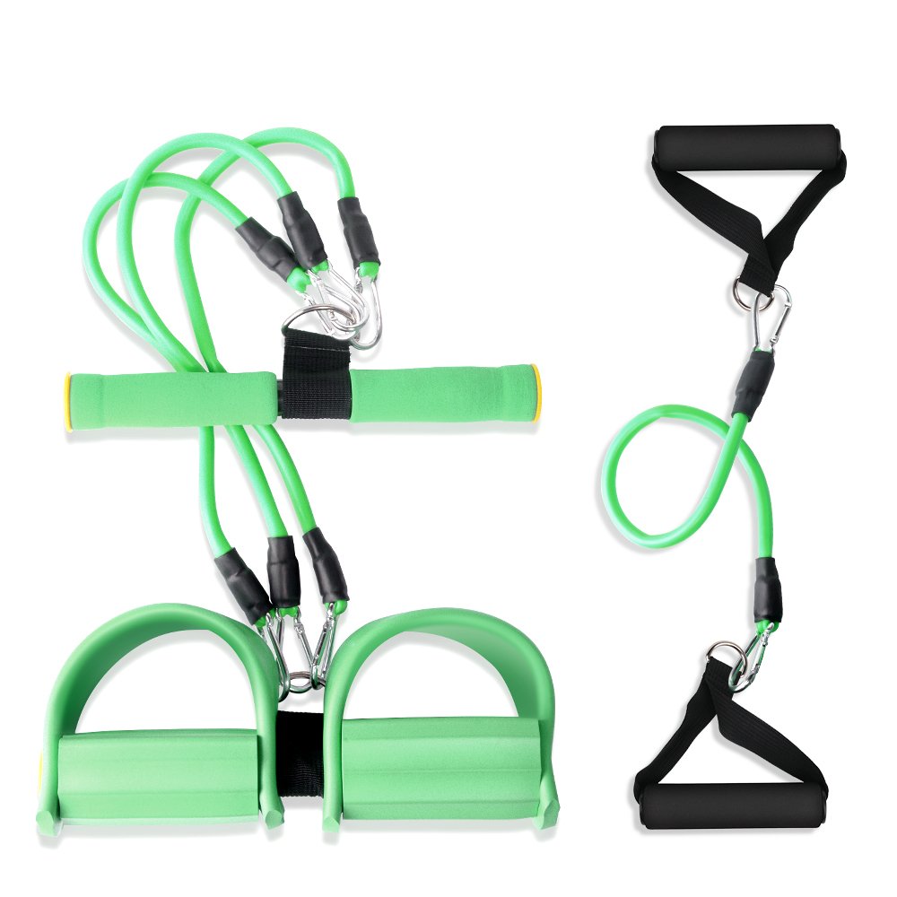 Resistance Exercise Tension Bands with Handles Sit-ups Fitness Equipment Situps Stretching Chest Expander Portable Home GYM Training Kit (Green)