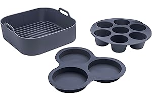 Gourmia Air Fryer Accessories Set - 3 Piece Silicone, Liner, Egg Bite Cooker, 7-Hole Cupcake Mold, BPA-Free, Nonstick, Heat R