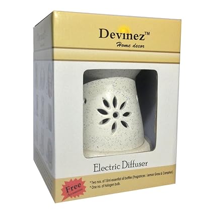 Devinez Premium Ceramic Electric Diffuser with Dimmer Switch to Control Fragrance and Light Intensity, with Free Two 15ml Bottles of Lemongrass & Camphor Essential Oil