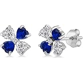Gem Stone King 925 Sterling Silver Lab Grown Diamond and Blue Created Sapphire Stud Earrings for Women | 2.95 Cttw | Gemstone April Birthstone | Heart Shape 4MM