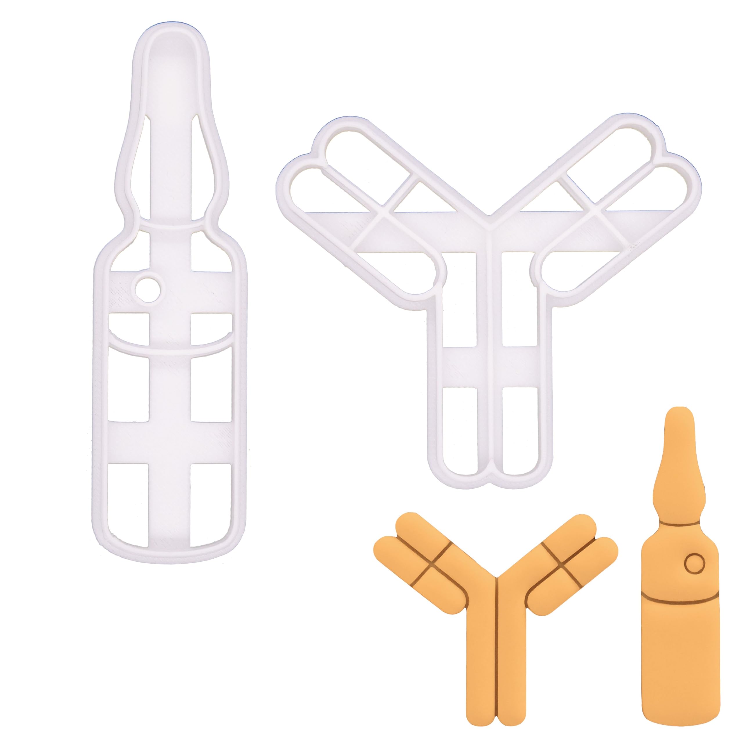 BAKERLOGY Set of 2 Immunology Themed Cookie Cutters (Designs: Antibody, Ampoule) - Detailed Biscuit Cutter Design for Baking and Crafts, Ideal on Fondant, Dough, Clay