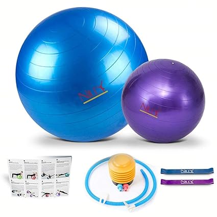 Yoga Ball Set - 2 Exercise Birth Balls (Anti-Burst) - 65 and 30 Centimeters Bundle with Durable Resistance Bands , Pump and a Printed User Manual