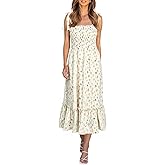Imily Bela Womens Summer Floral Boho Dress Tie Strap Square Neck Smocked Ruffle A Line Beach Long Maxi Dresses