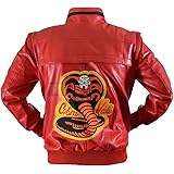 Veste Bomber Cobra Kai Johnny Lawrence - Similicuir Rouge, Col Montant, Broderie Cobra