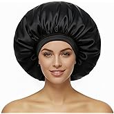 Black Satin Bonnets for Braids Silk Bonnet for Sleeping Women Long Hair Cover XL Large Silk Hair Bonnets Satin Sleep Cap Night Cap