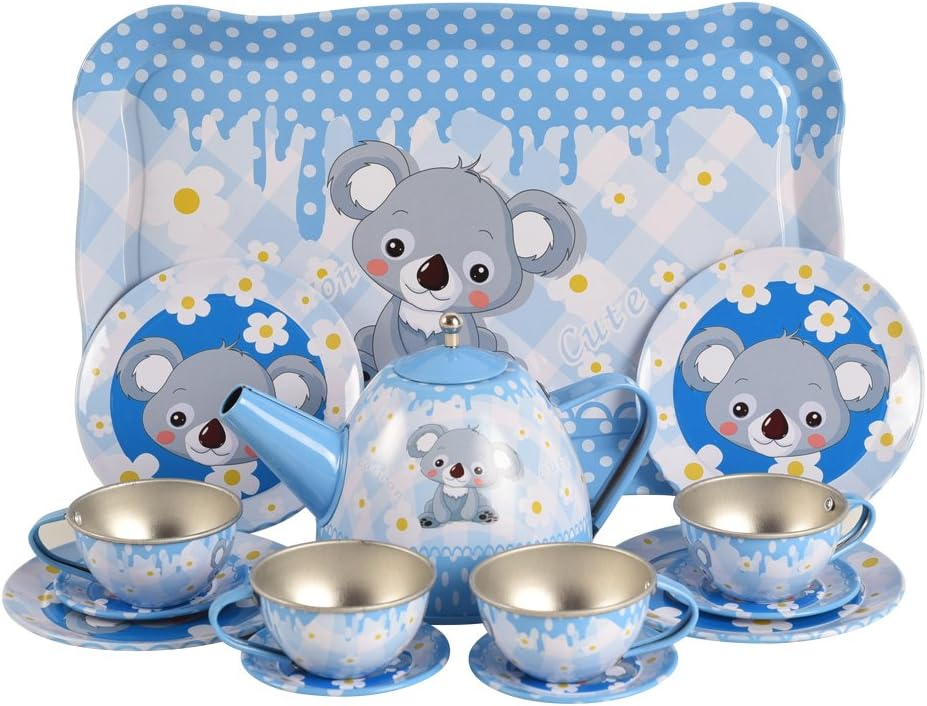 BOHS Koala Tinplate Tea Set Pretend Play - Australia Souvenir - 14 pcs - Gift for Boys Girls