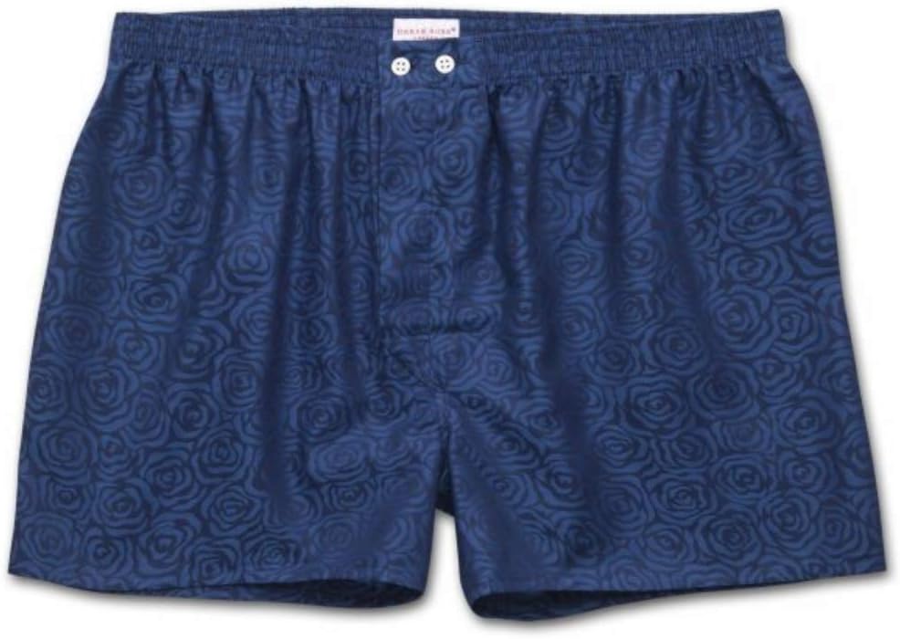 Derek Rose Mens Classic Fit Cotton Boxer Shorts Underwear, Paris 17 Navy