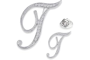 SINNKY A-Z Woman’s Letter Initial Brooch Pins, Silver Clear Crystal Rhinestone Breastpins Letter Stocking Pins 2size/package