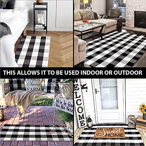 Buffalo Plaid Rug 24"x71" Black and White Check Door Mat Outdoor