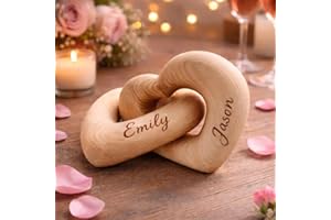 Personalized Romantic Interlocking Wood Hearts - Valentine’s Day Gift with Custom Names - Personalized Infinity Heart Sculptu