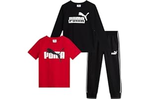 PUMA Toddler Boys Pants Set - 3 Piece Short Sleeve T-Shirt, Long Sleeve T-Shirt and Tricot Pants - Boys Activewear Set, 2T-7