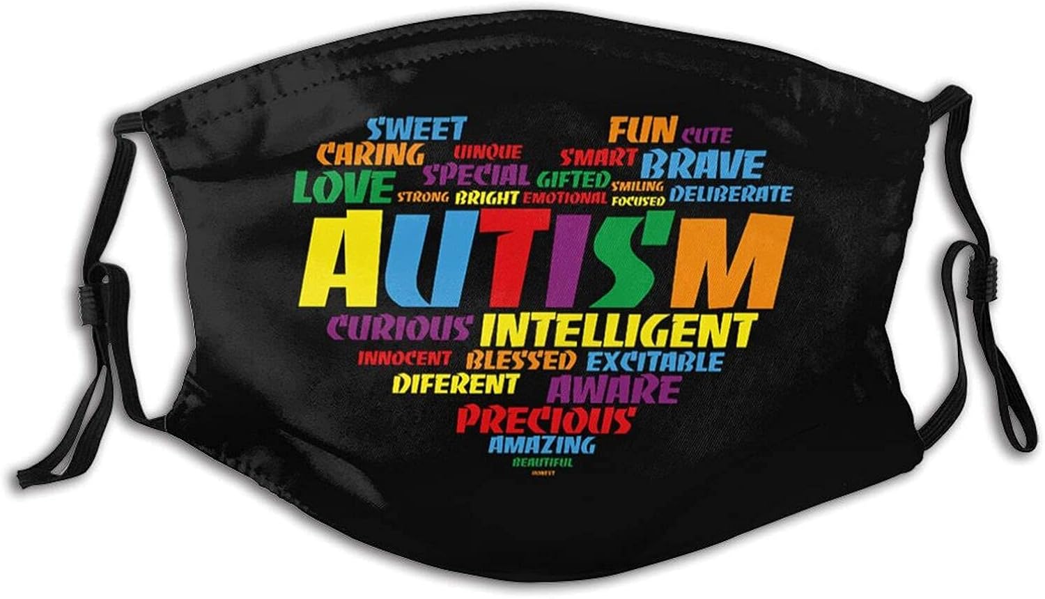 Autism Awareness Love Heart with Autism Face Mask, Reusuable Washable