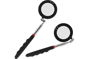 BETTERSTAR Telescoping Inspection Mirror with 2 Light Small circular mirror Square mirror- Flexible and Shower Use mirror on a stick and Extendable Mechanic Tool for Automotive