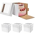 Mcfleet 4pcs Cake Boxes 10 Inch 10x10x10 Bakery Boxes for Tier Cakes with Window White Large Tall Cardboard Bakery Take Out Carrier Containers with Lids for Wedding, Birthday, Party