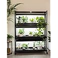Gardener's Supply Company 3-Tier Grow Light Plant Stand with Three Watertight Shelf Trays | Includes 6 Bright 6500K Color LED Full-Spectrum Bulbs for Optimal Indoor Growing