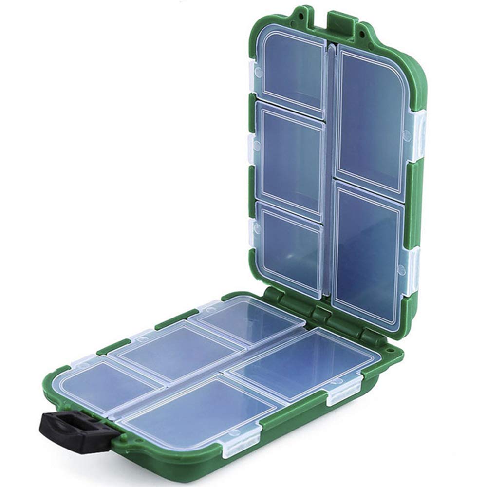 NEWSHOT Fishing Tackle Box 10 Compartments Double Layer Storage Organizer Grid Box for Hook Baits Beads Swivels Tube Sleeves Clips Carp Coarse