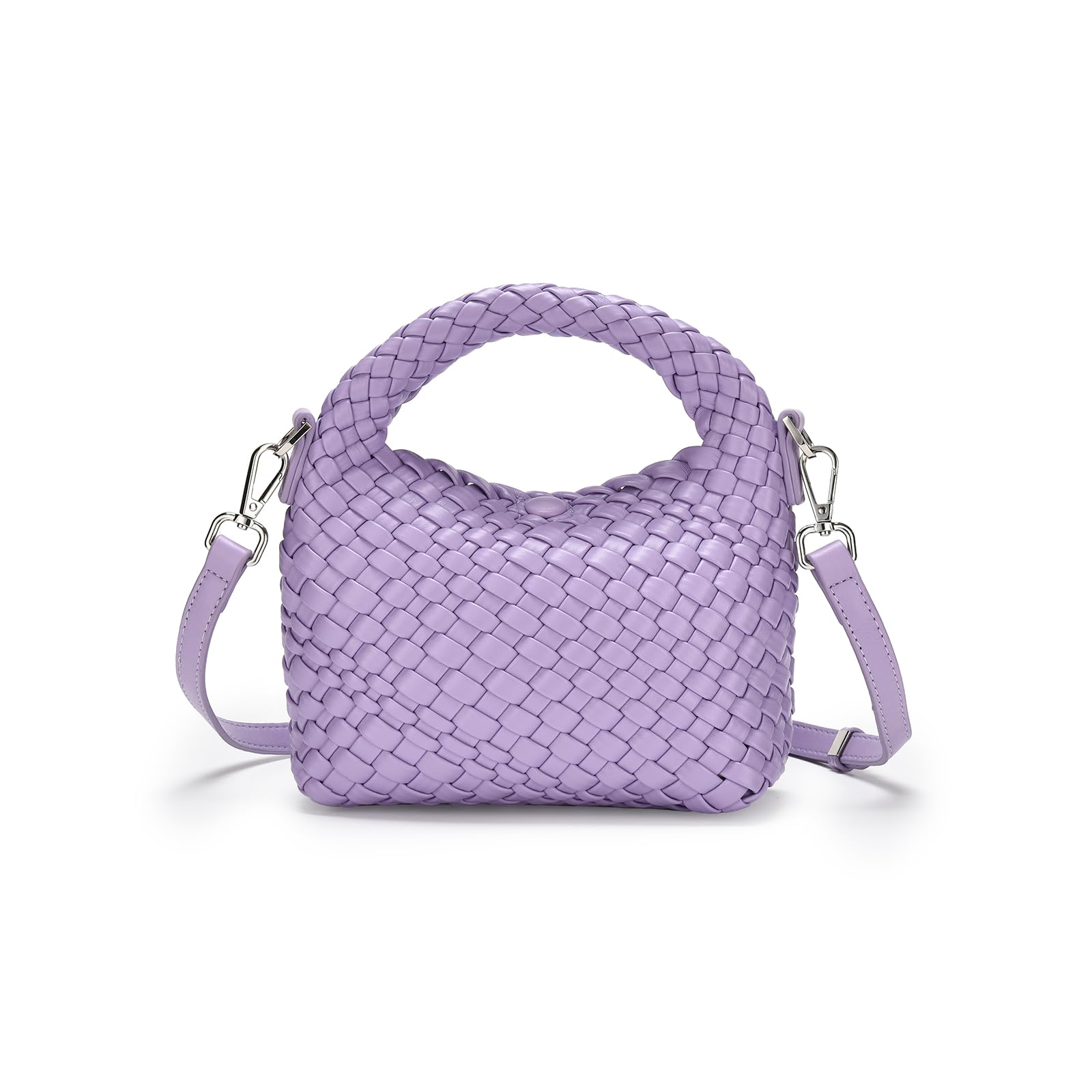 Vegan Leather Woven Crossbody Bag,Mini Hobo Handbags,Crossbody purse for Women, Small woven tote bag with Adjustable straps (lavender)