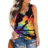 CARCOS Plus Size Tank Tops for Women V Neck Sleeveless T Shirts Solid/Tie Dye/Floral Camisole Casual Tanks for Summer XL-5XL