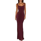 REORIA Women's Summer Cowl Neck Mesh Sleeveless Tank Dress Sexy Double Lined Bodycon Maxi Long Dresses