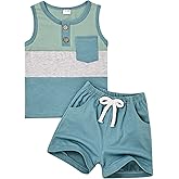 FOCUTEBB Boy Clothes Toddler Baby Boys Summer Outfits Sleeveless Patchwork T-Shirt Shorts Set 6 Months-4T