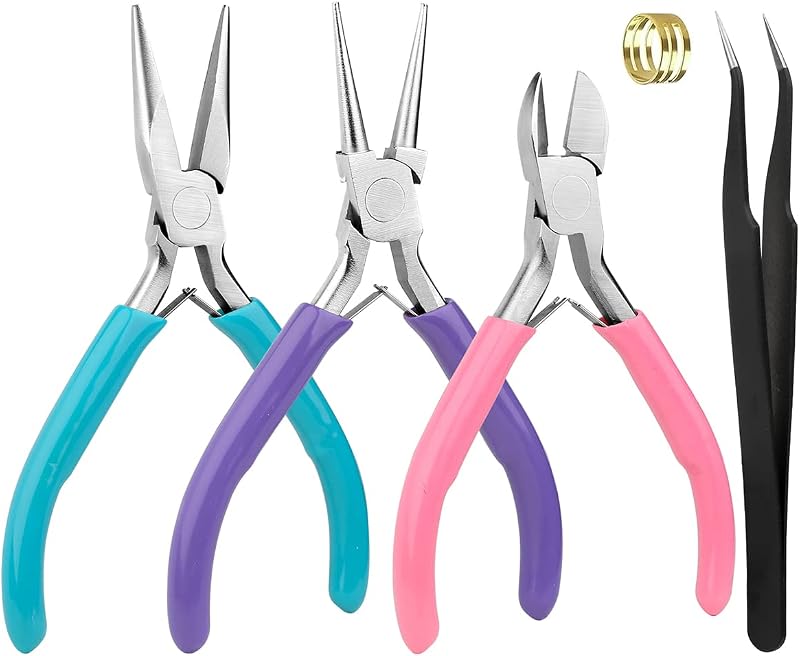 CoKeeSun 5 Pcs Plier Set Jewellery Making Tools Chain Nose Round Nose Diagonal