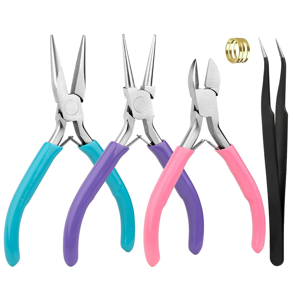 5 PCS Plier Set Jewellery Making Tools Mini & Chain Nose & Round Nose & Diagonal Pliers for DIY Handmade Craft Supplies and Jewelry Repair