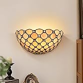 DEYNITE Tiffany Wall Sconce Antique Black & Art Vanity Light Stained Glass Shade with Crystal Beads for Bathroom Bedroom Corr