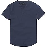 Cuts Clothing Men's Premium AO Henley Casual Short Sleeve T-Shirt | Classic Curve-Hem | PYCA Pro Soft Fabric