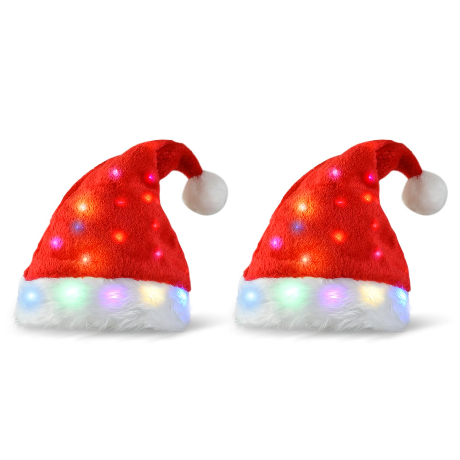Santa Hat Adult Christmas Hat with Colorful LED Lights, Unisex Velvet Comfortable Christmas Party Hat.Great costume accessories for Christmas, Xmas cosplay,Party,New Year