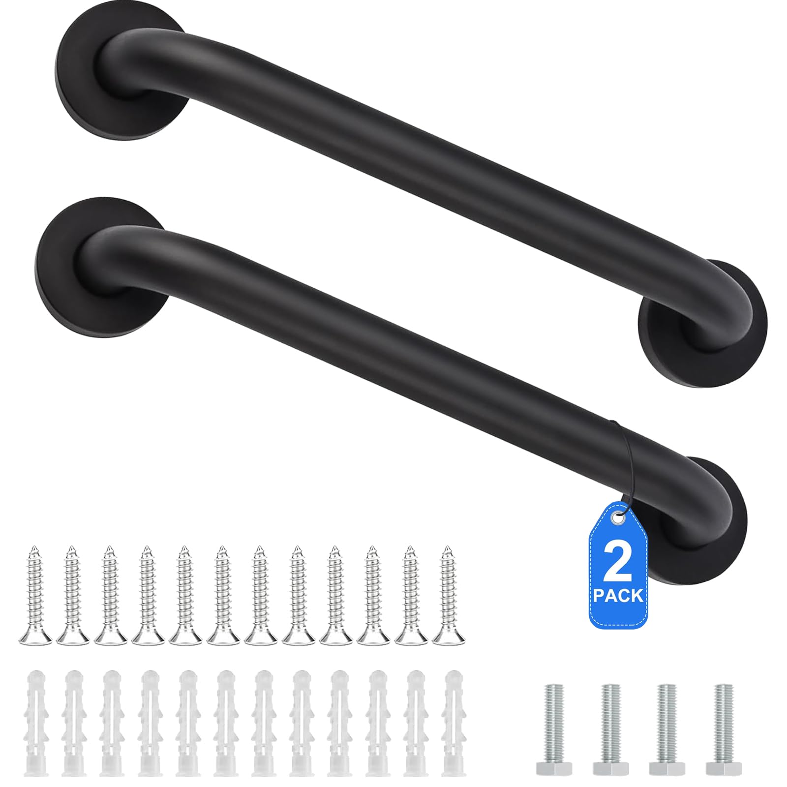 Bosdontek Anti-Slip Bathroom Grab Rail - Premium Stainless Steel Shower Hand Rail, White Safety Hand Rail Support, Bathroom Safety Handle Auxiliary Handle for Elderly, Children, Disabilities (Black)