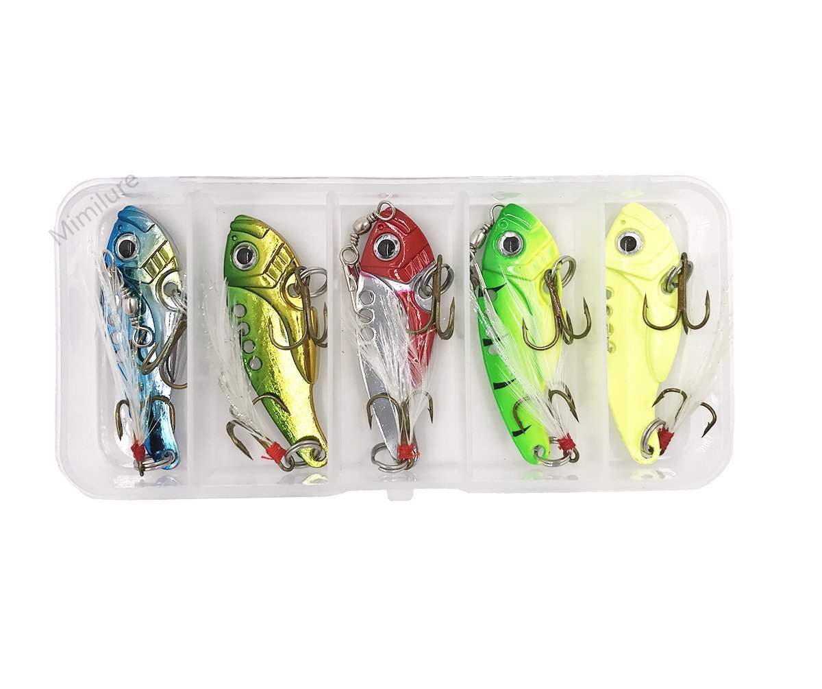 12g/0.4oz Fishing Spinner Spoon Colorful Metal VIB Spoon Blade Fishing Lure with Fishing Tackle Box (Multicolor)