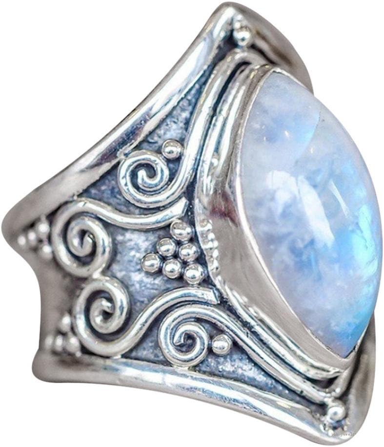 Muranba Boho Jewelry Silver Natural Gemstone Marquise Moonstone Personalized Ring